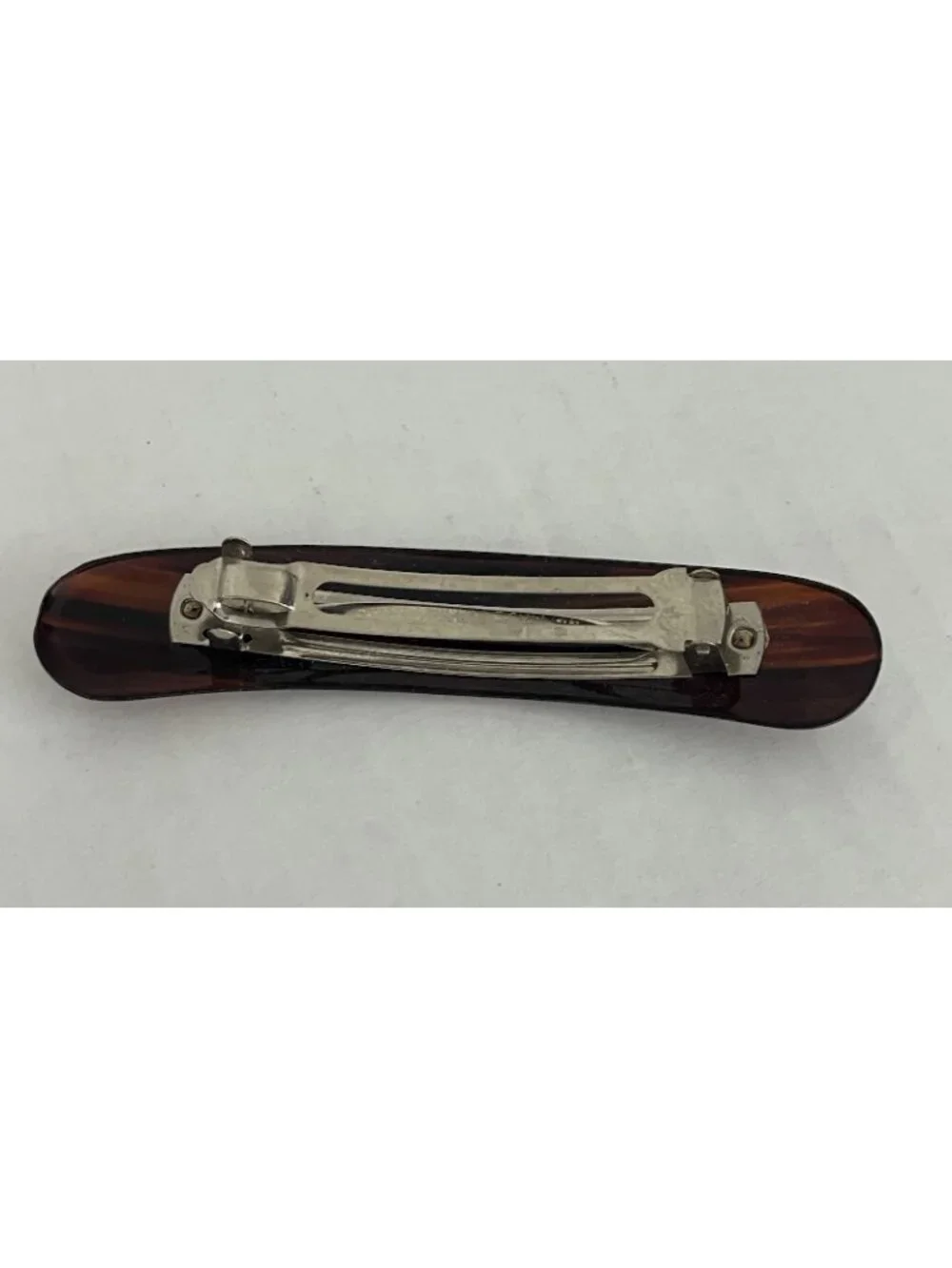 Vintage Tortoiseshell Hair Barrette Plastic Metal Curved 4.5